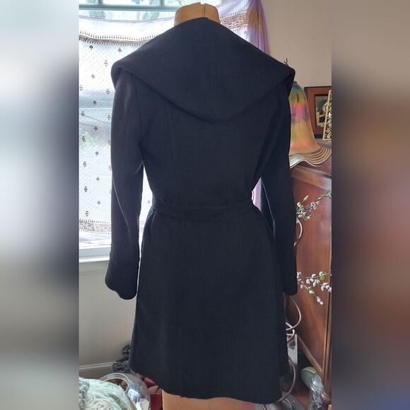 ALFANI Wool Blend Wrap Coat Hooded Black  Size S/M Like New - Picture 6 of 12